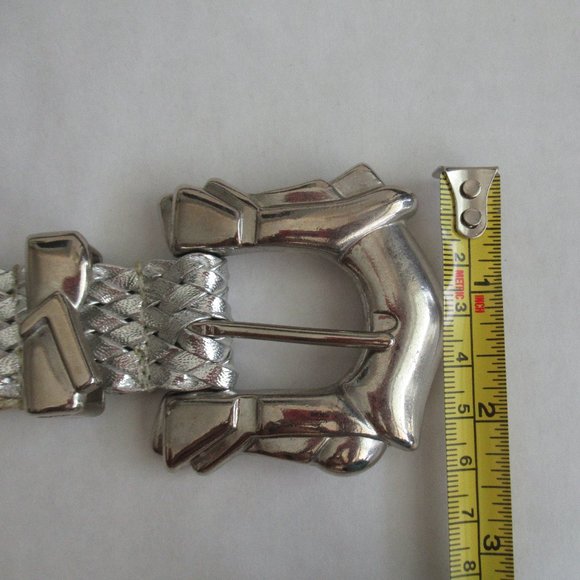 Braided Woven Leather Belt Silver Tone Hardware in Silver Color Size Small - Picture 7 of 9
